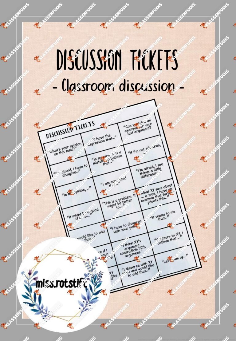 Discussion tickets – classroom discussion – speaking prompts